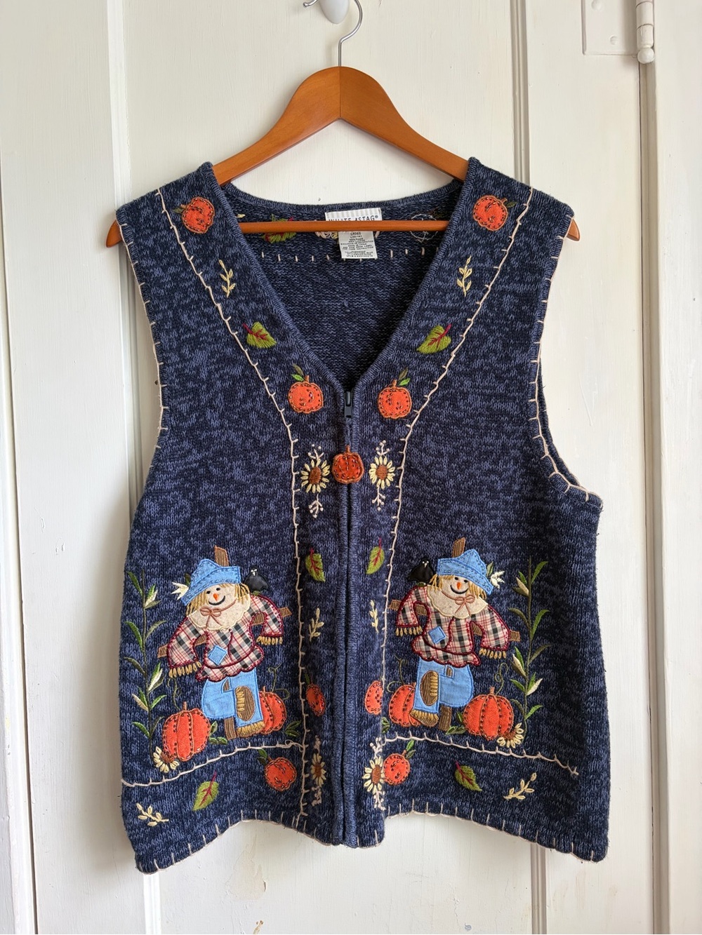 White Stag Heather Blue Knit Vest with Contrast Stitch